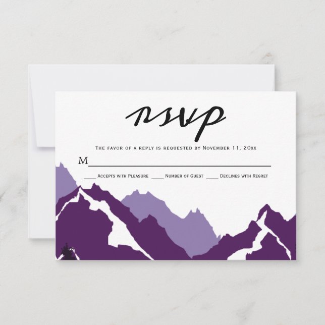 Purple mountains wedding RSVP response card (Front)