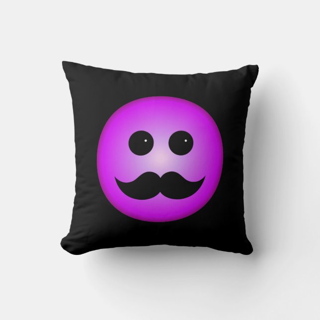 Purple Moustache Emoticon Cushion (Front)