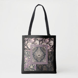 Purple multi pattern black trending colour tote bag