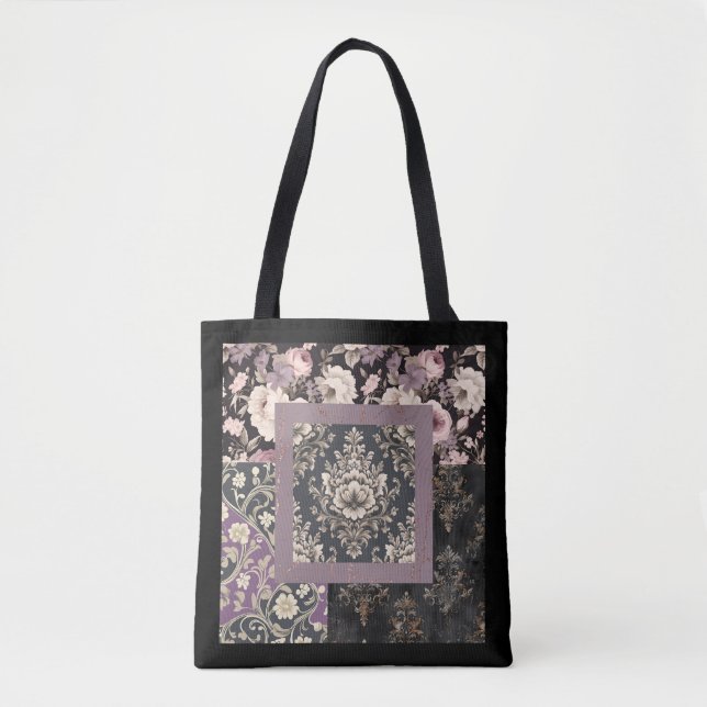 Purple multi pattern black trending colour tote bag (Front)