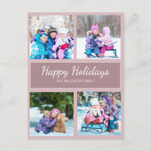 Purple Multi Photo Christmas Holiday Greeting Postcard