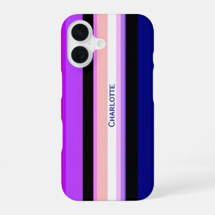 Purple multicolor vertical stripes iPhone 16 case
