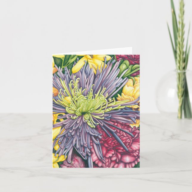 Purple Mum and Daisies Note Card (Front)