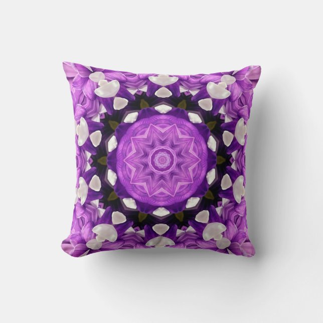 Purple mums kaleidoscope cushion (Front)