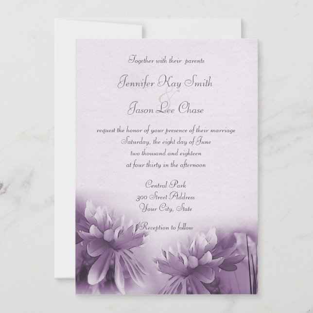 Purple Mums Spring Wedding Invitations (Front)