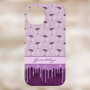Purple Mushroom Dream and Glitter Drips Monogram iPhone 15 Case