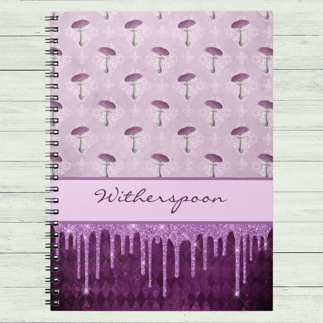 Purple Mushroom Dream and Glitter Drips Monogram Notebook (Creator Uploaded)