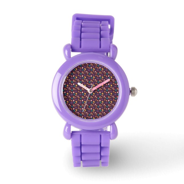 Purple Mushroom Leaf Pattern Silicone Watch (Front)