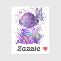 purple mushroom with gnome