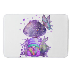 purple mushroom with gnome bath mat