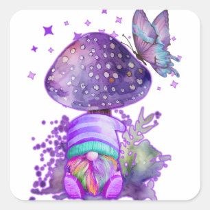 purple mushroom with gnome square sticker