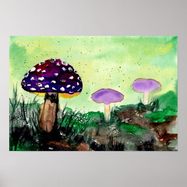 Purple Mushrooms in the Forest Poster (Front)