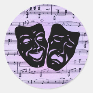 Purple Music and Theater Masks Classic Round Sticker