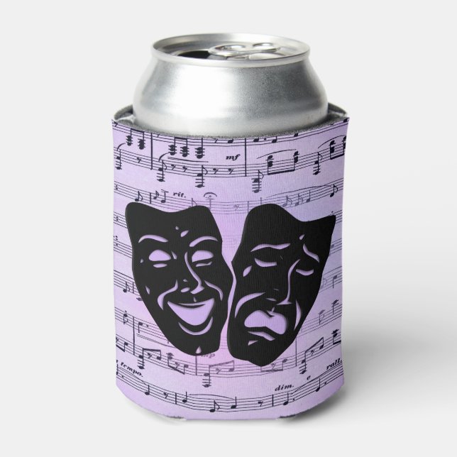 Purple Music and Theatre Masks Can Cooler (Can Front)