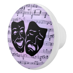 Purple Music and Theatre Masks Ceramic Knob