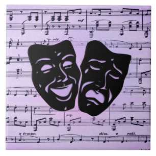 Purple Music and Theatre Masks Ceramic Tile