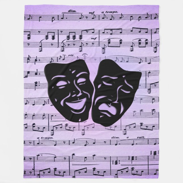 Purple Music and Theatre Masks Fleece Blanket (Front)