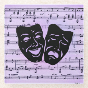 Purple Music and Theatre Masks Glass Coaster