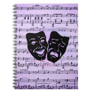 Purple Music and Theatre Masks Hand Fan Notebook