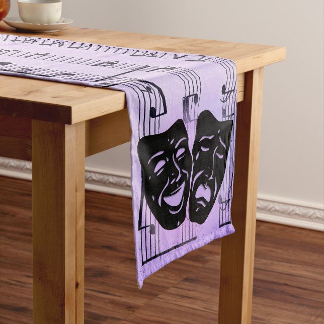 Purple Music and Theatre Masks Medium Table Runner (In Situ)