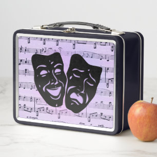 Purple Music and Theatre Masks Metal Lunch Box