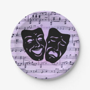 Purple Music and Theatre Masks Paper Plate