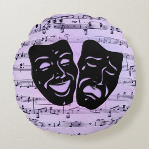 Purple Music and Theatre Masks Round Cushion