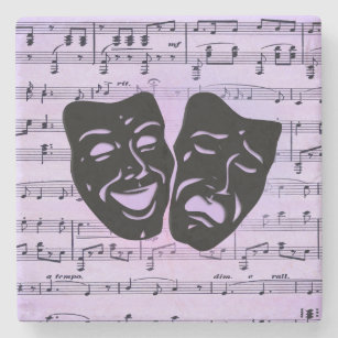 Purple Music and Theatre Masks Stone Coaster