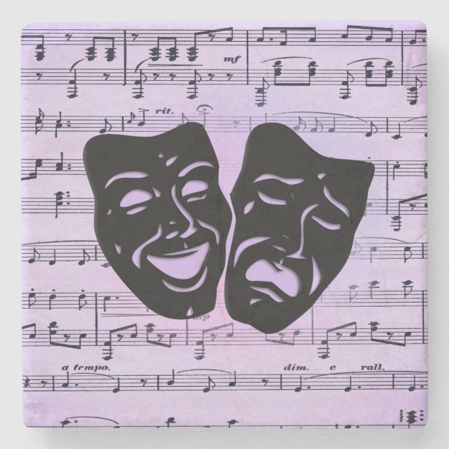 Purple Music and Theatre Masks Stone Coaster (Front)
