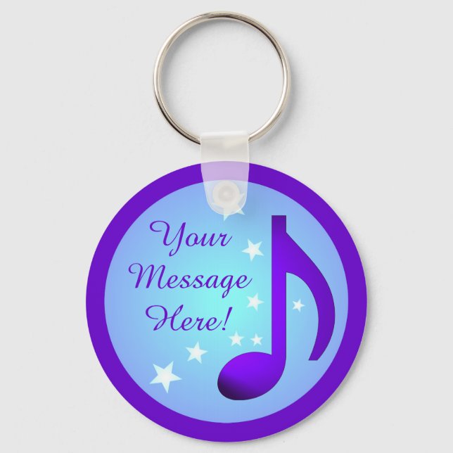 Purple Music Note Blue Circle Stars Customisable Key Ring (Front)
