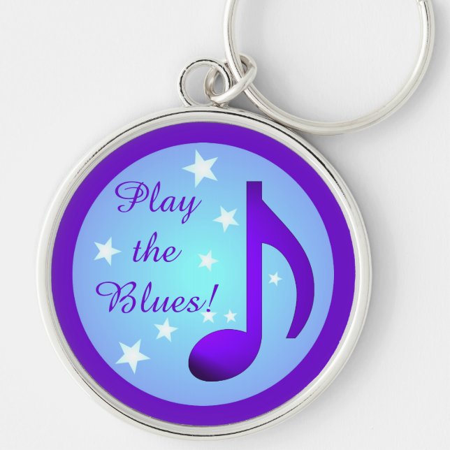Purple Music Note Blue Circle Stars Play the Blues Key Ring (Front)