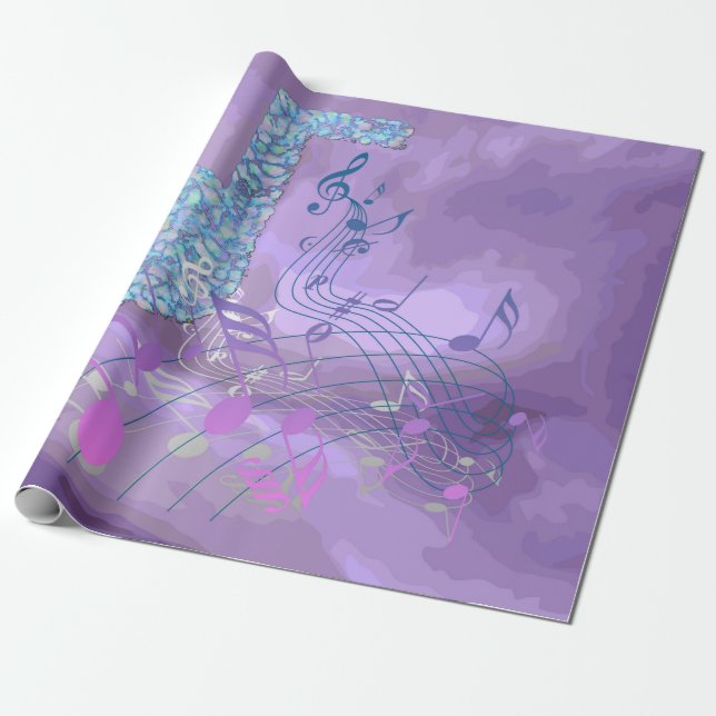 Purple Music Notes Abstract Wrapping Paper (Unrolled)