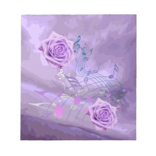 Purple Music Notes & Roses Abstract Small Note Pad