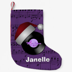 Purple Music Notes Santa Hat Retro Record Small Christmas Stocking