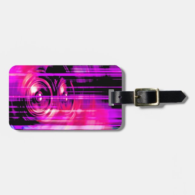 Purple music speakers luggage tag (Front Horizontal)
