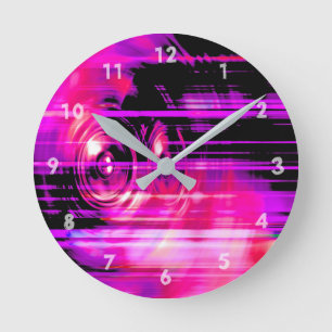 Purple music speakers round clock