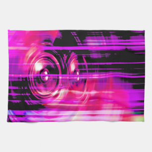 Purple music speakers tea towel