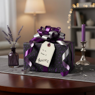 Purple musical pattern wrapping paper