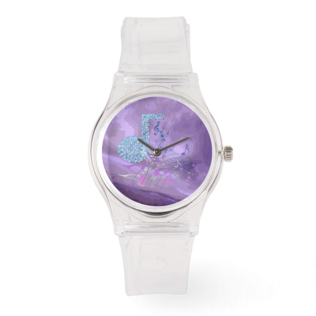 Purple MusicNotesAbstract Sporty PinkSilicon Watch (Front)