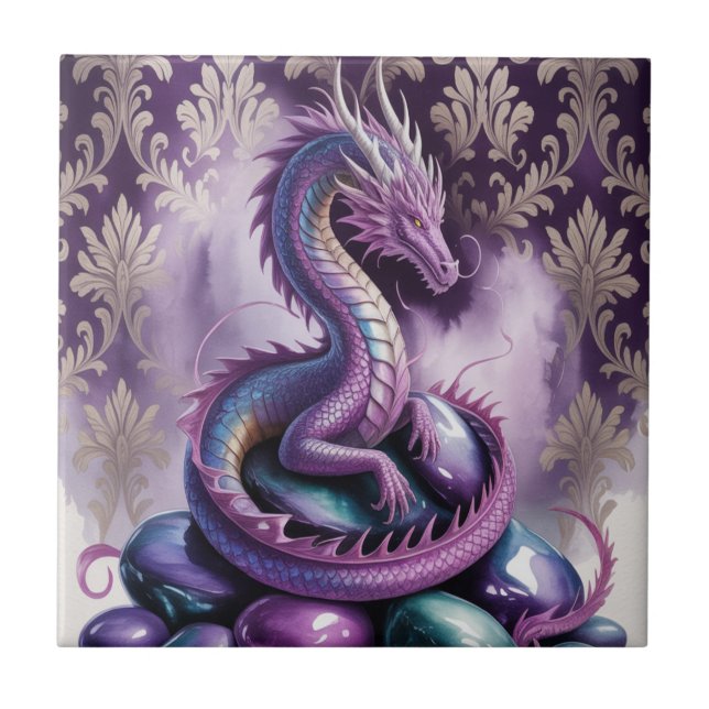 Purple Mystic Dragon Gothic Ceramic Tile (Front)
