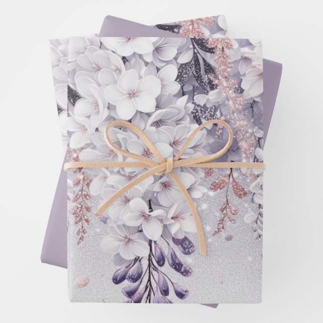 Purple Mystical Wisteria Drift Wrapping Paper Sheet (In situ)