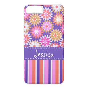 Purple 'n Pink Flowers & Stripes iPhone 8 Plus/7 Plus Case