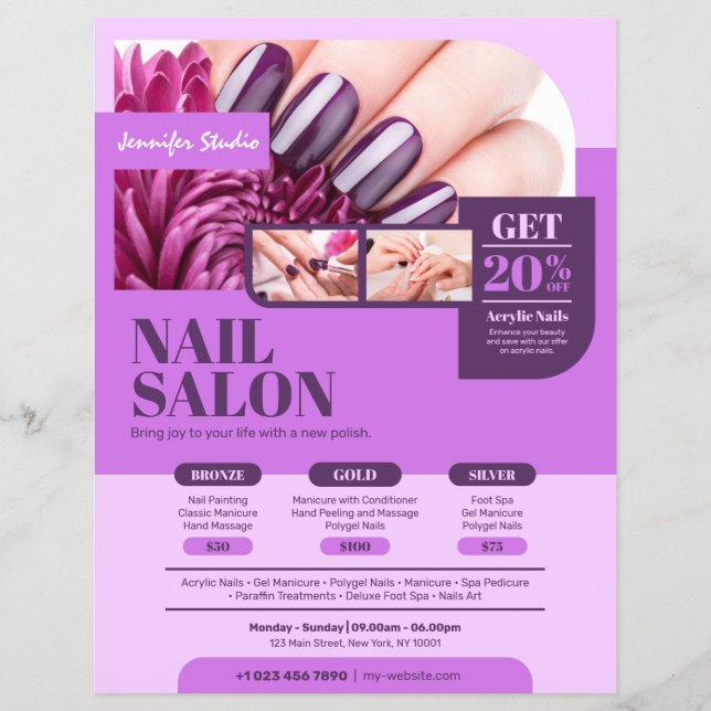 Purple Nail Salon, Makeup Artist, Beauty Salon - Flyer (Front)