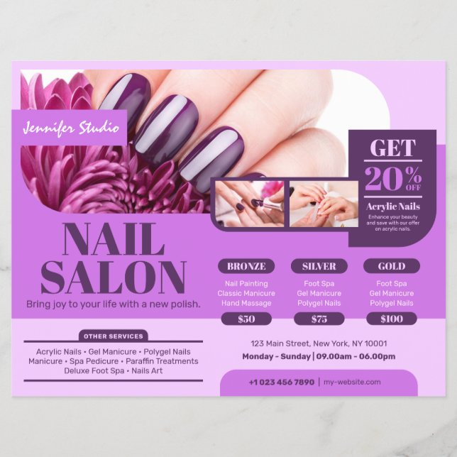 Purple Nail Salon, Makeup Artist (Horizontal) Flyer (Front)