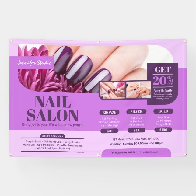 Purple Nail Salon, Makeup Artist, Salon Banner (Horizontal)