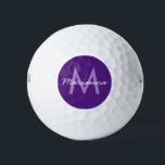 Purple Name and Modern Monogram Golf Balls<br><div class="desc">Personalised golf ball in your favourite colour purple with a modern font initial and fun script name or custom text for a golf team outing or wedding party golf trip. If you'd like to change the fonts or colours, you can edit the template by clicking 'customise further' and design your...</div>