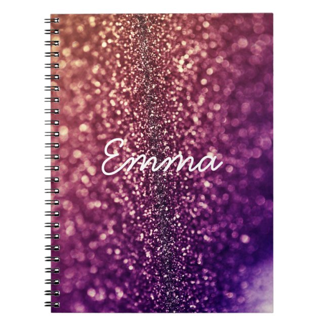 Purple name EMMA bling glitter notebook (Front)