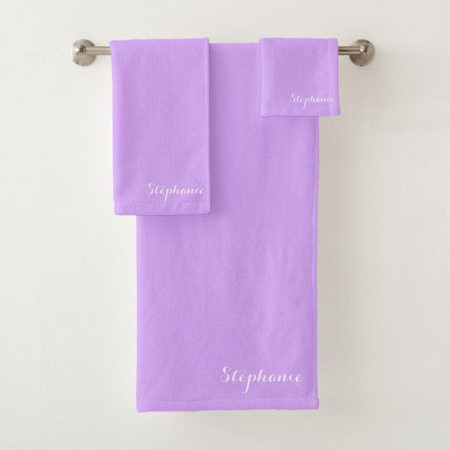 Purple Name Modern Elegant Monogram Boho Bath Towel Set (Insitu)