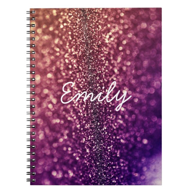 Purple named EMILY bling glitter notebook (Front)