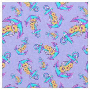 Purple Nautical Anchor Coastal Beach Fabric